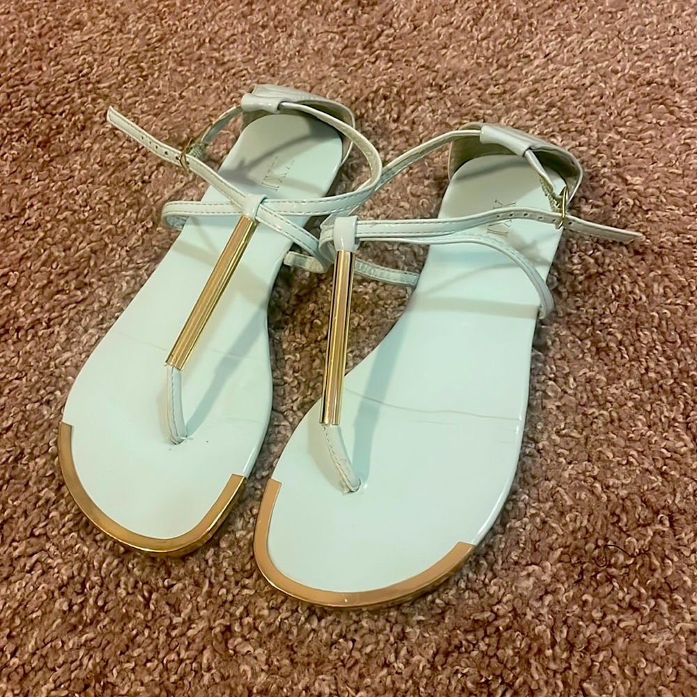Forever 21 Light Sky Blue Turquoise Sandals with Gold-Color Accents